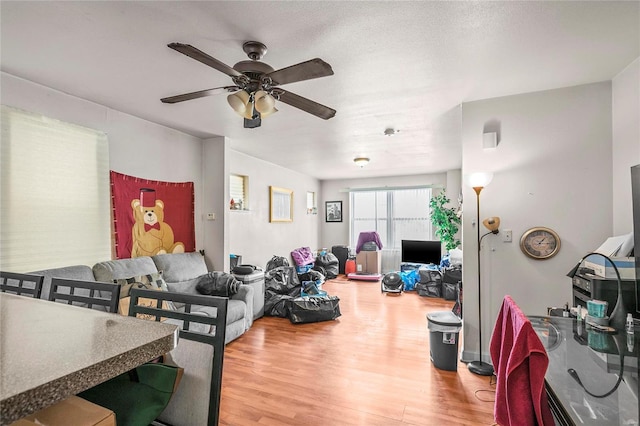 living room featuring hardwood / wood-style flooring and ceiling fan