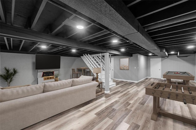 interior space featuring hardwood / wood-style flooring and billiards