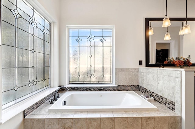 bathroom with tiled tub