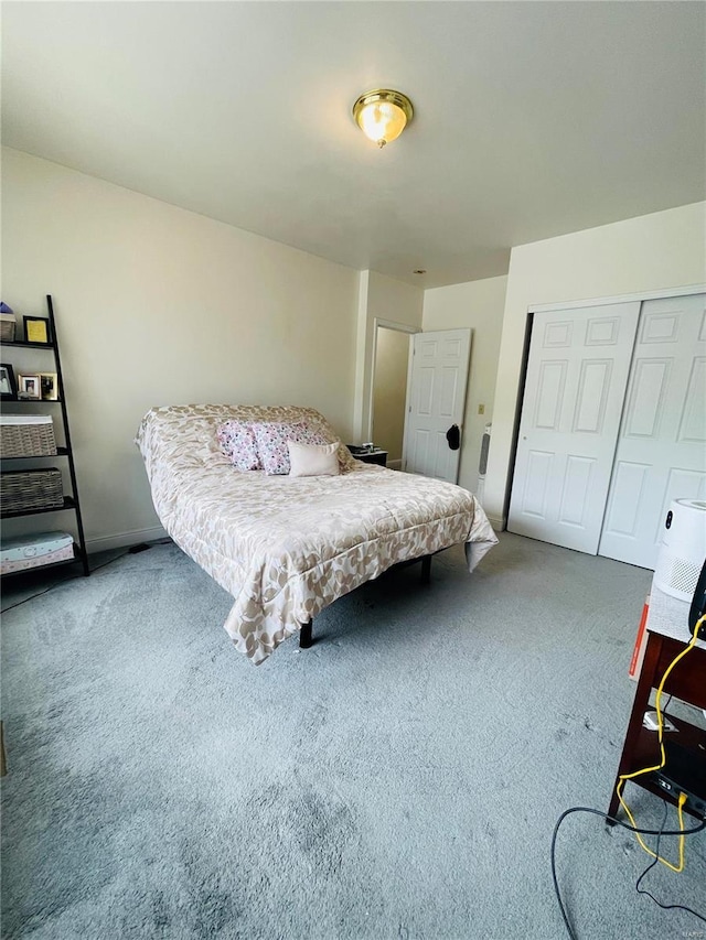 bedroom featuring carpet flooring and a closet