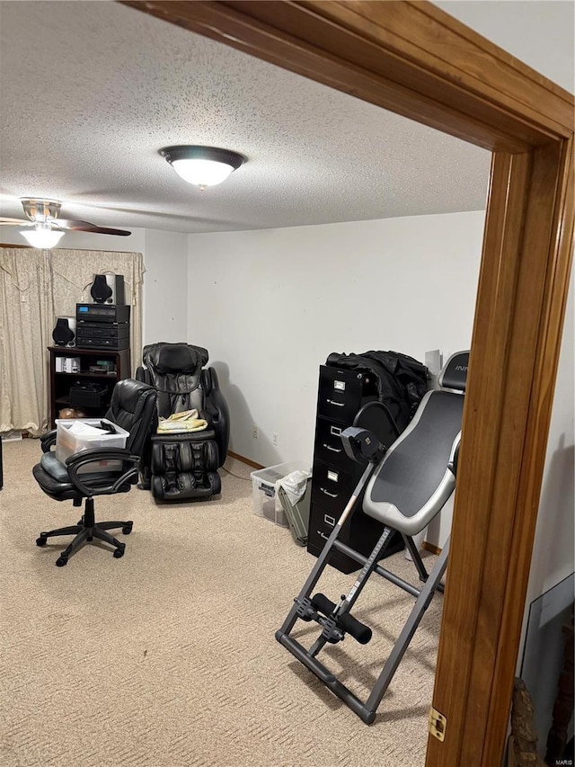 office space with carpet and a textured ceiling