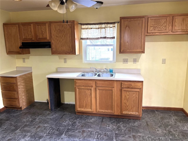 kitchen with ceiling fan and sink