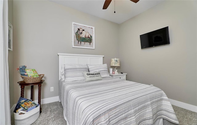 bedroom featuring ceiling fan and carpet floors