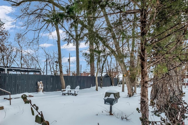 view of yard covered in snow