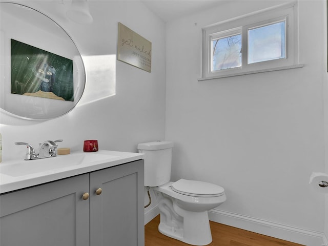 bathroom with vanity, hardwood / wood-style flooring, and toilet