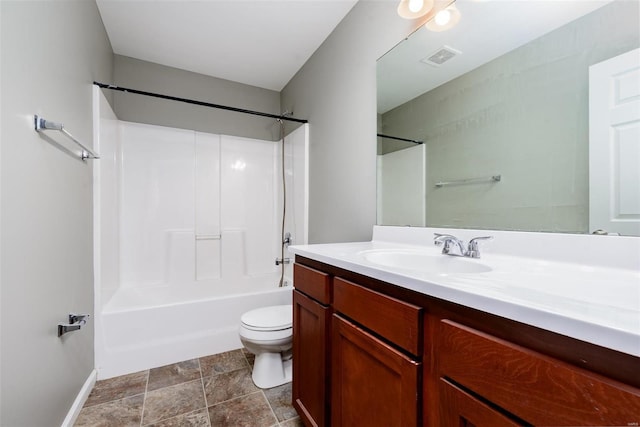 full bathroom featuring vanity, shower / bath combination, and toilet