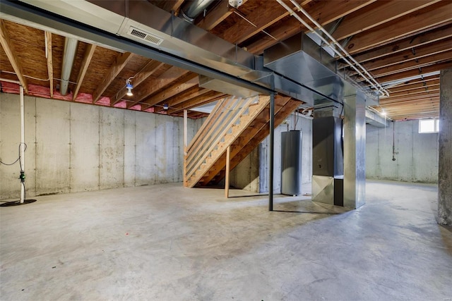 basement featuring water heater