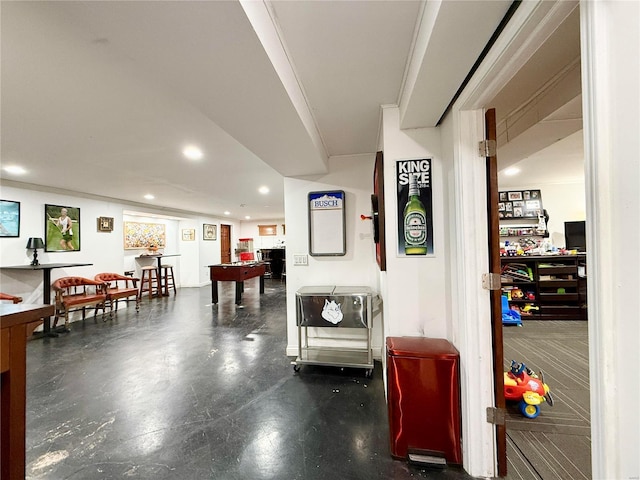 playroom featuring crown molding and billiards