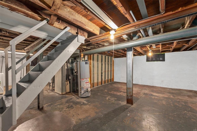 basement featuring gas water heater