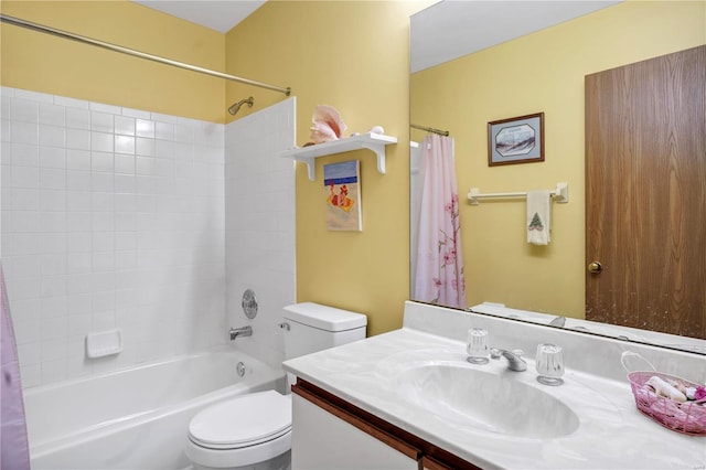 full bathroom featuring vanity, toilet, and shower / bath combo with shower curtain