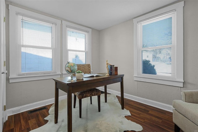 office area featuring dark hardwood / wood-style flooring