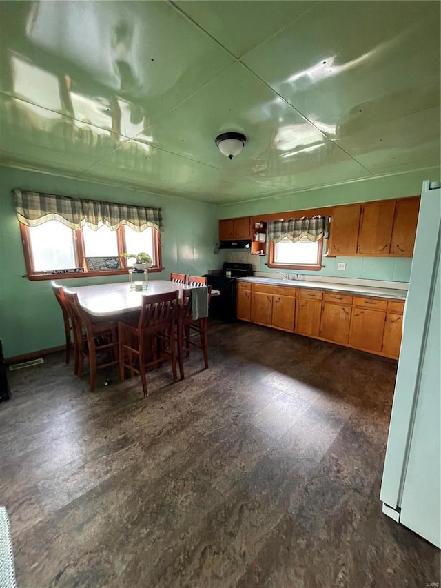 kitchen with white fridge