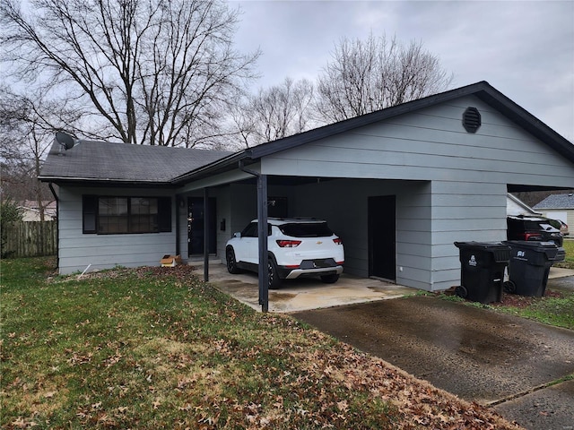 single story home with a carport and a front lawn