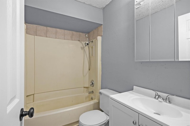 bathroom with vanity, toilet, and tub / shower combination