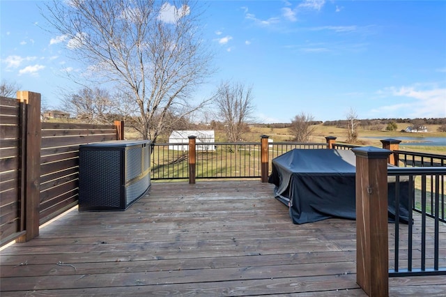 wooden terrace with central air condition unit