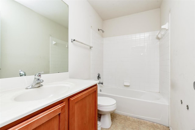 full bathroom featuring washtub / shower combination, vanity, and toilet