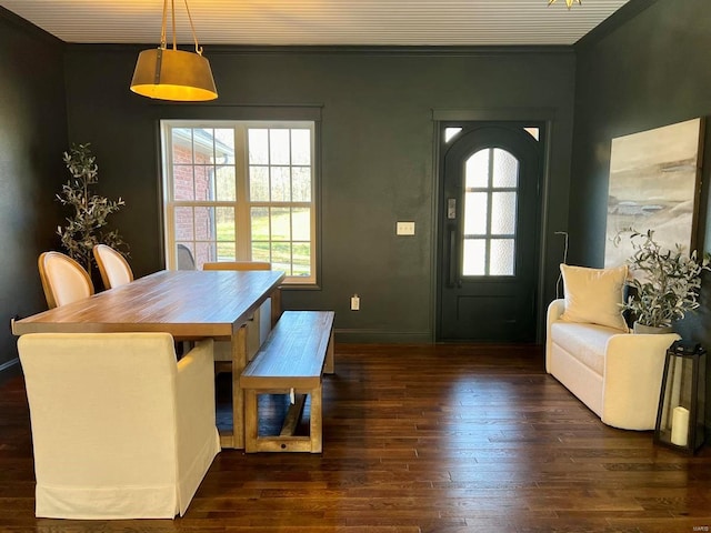 dining area with dark wood-type flooring