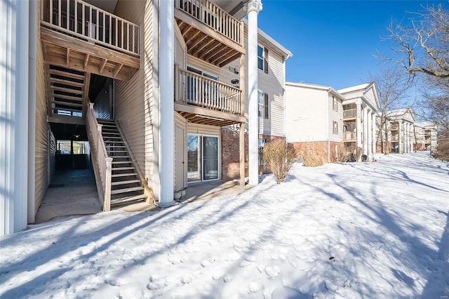 view of snow covered building