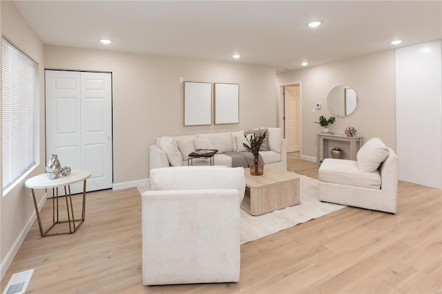 living room featuring light wood-type flooring