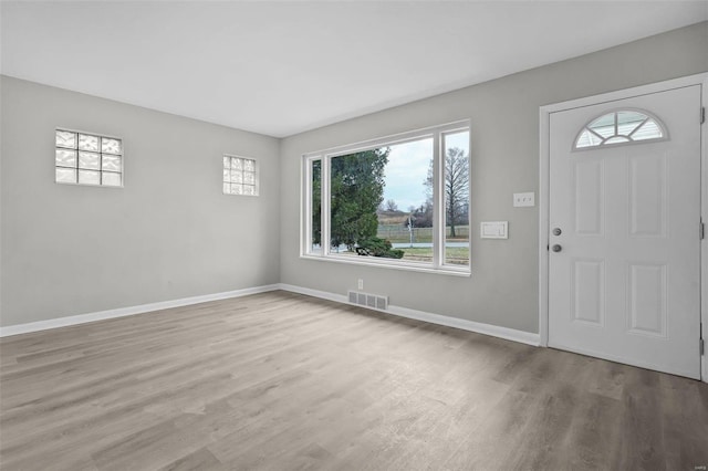 foyer with a healthy amount of sunlight and light hardwood / wood-style floors