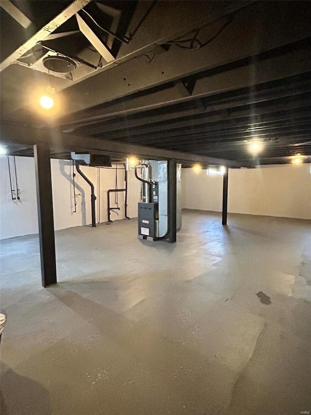 basement with heating unit