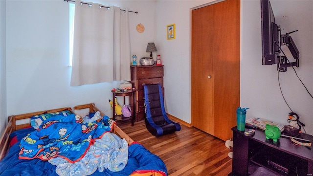 bedroom featuring a closet and hardwood / wood-style flooring