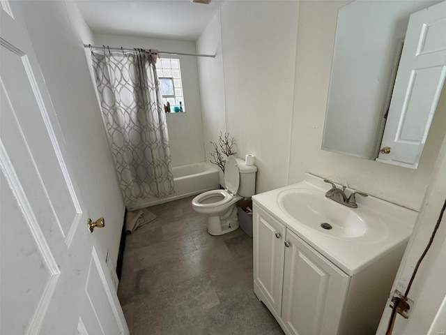 full bathroom with vanity, toilet, and shower / tub combo