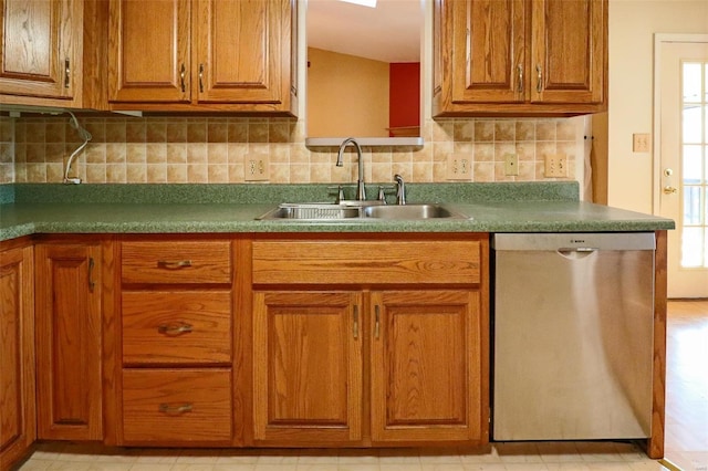 kitchen featuring backsplash, dishwasher, and sink