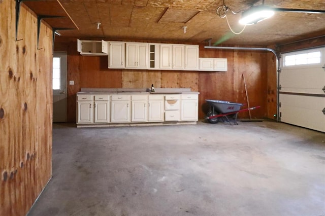 garage with wooden walls