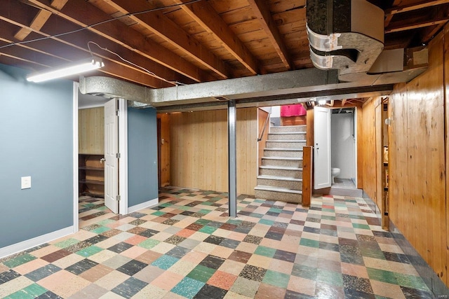 basement with wooden walls