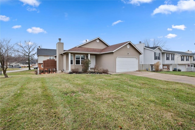 ranch-style home with a front lawn and a garage