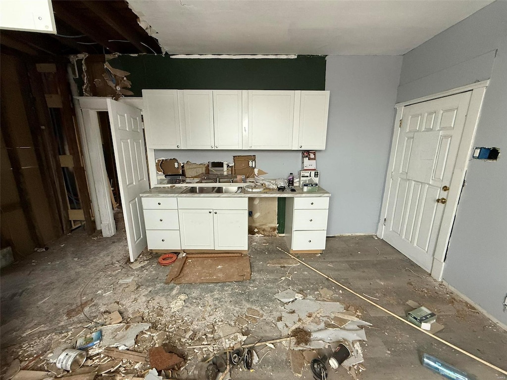 kitchen with white cabinets