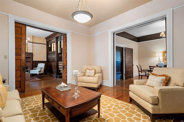 living room with hardwood / wood-style flooring