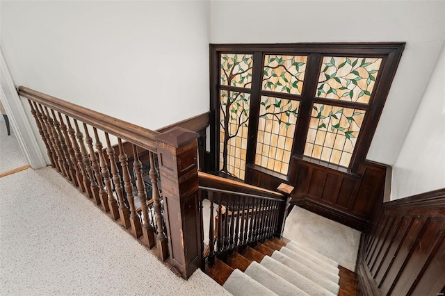 staircase with carpet flooring