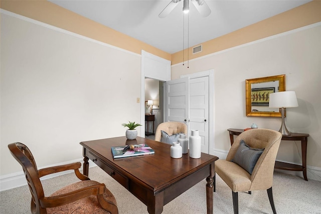 office area featuring ceiling fan