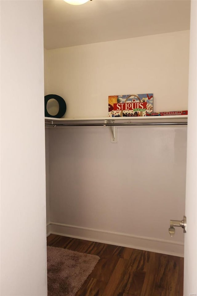 spacious closet with dark hardwood / wood-style flooring