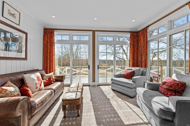 interior space with recessed lighting and crown molding