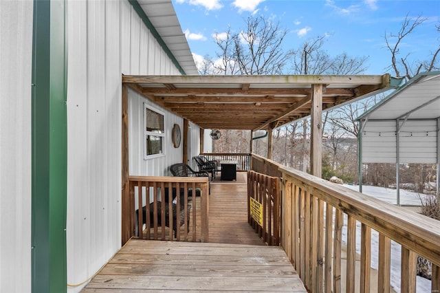 view of snow covered deck