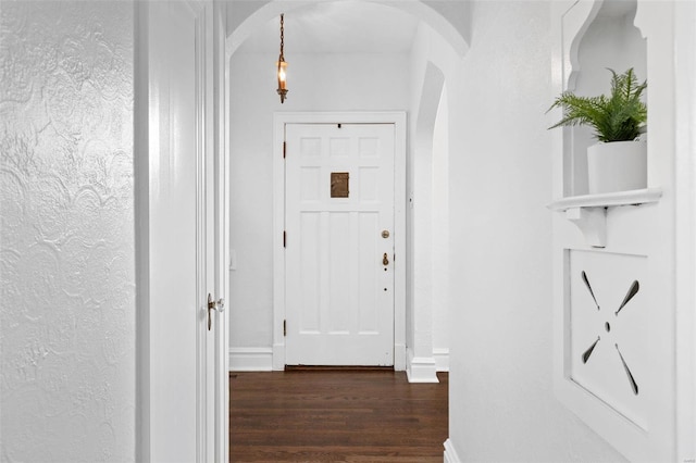 interior space with dark hardwood / wood-style floors