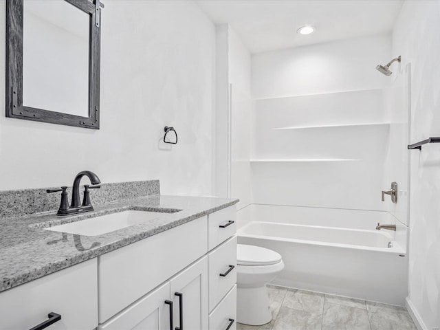 full bathroom with vanity, toilet, and shower / washtub combination