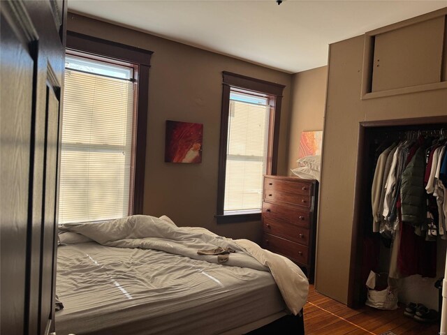 bedroom with multiple windows and a closet