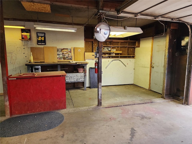 basement featuring a workshop area