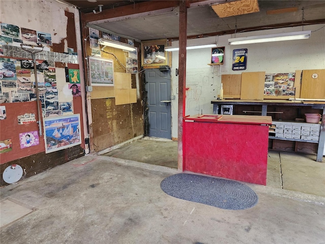 basement featuring a workshop area