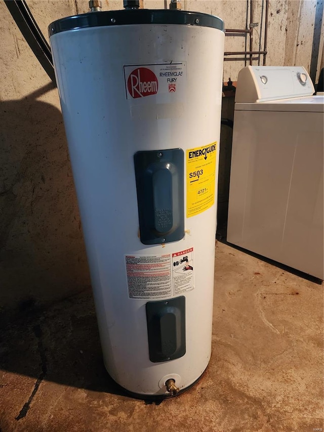 utilities featuring electric water heater and washer / clothes dryer