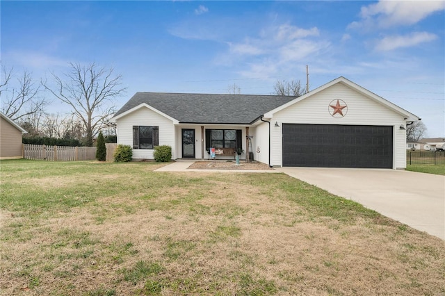 single story home with a front lawn and a garage