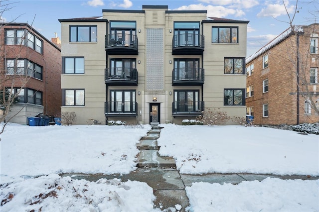 view of snow covered building