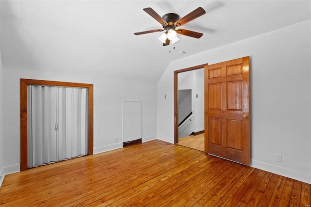 bonus room featuring ceiling fan, vaulted ceiling, and light hardwood / wood-style flooring