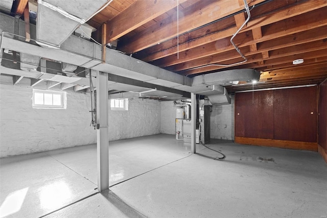 basement featuring heating unit