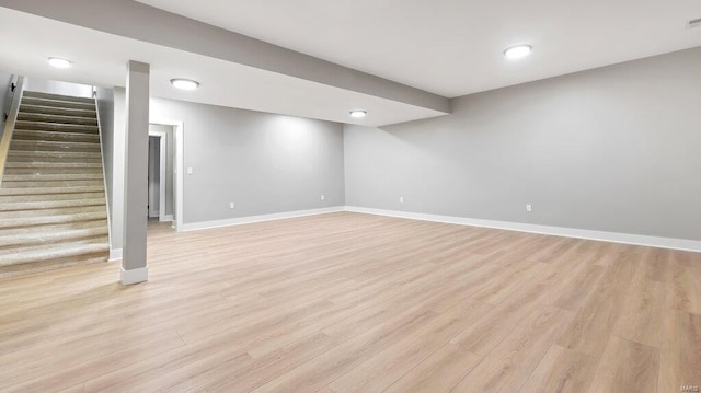 basement with light wood-type flooring