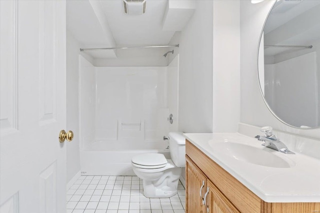 full bathroom featuring vanity, shower / washtub combination, tile patterned floors, and toilet